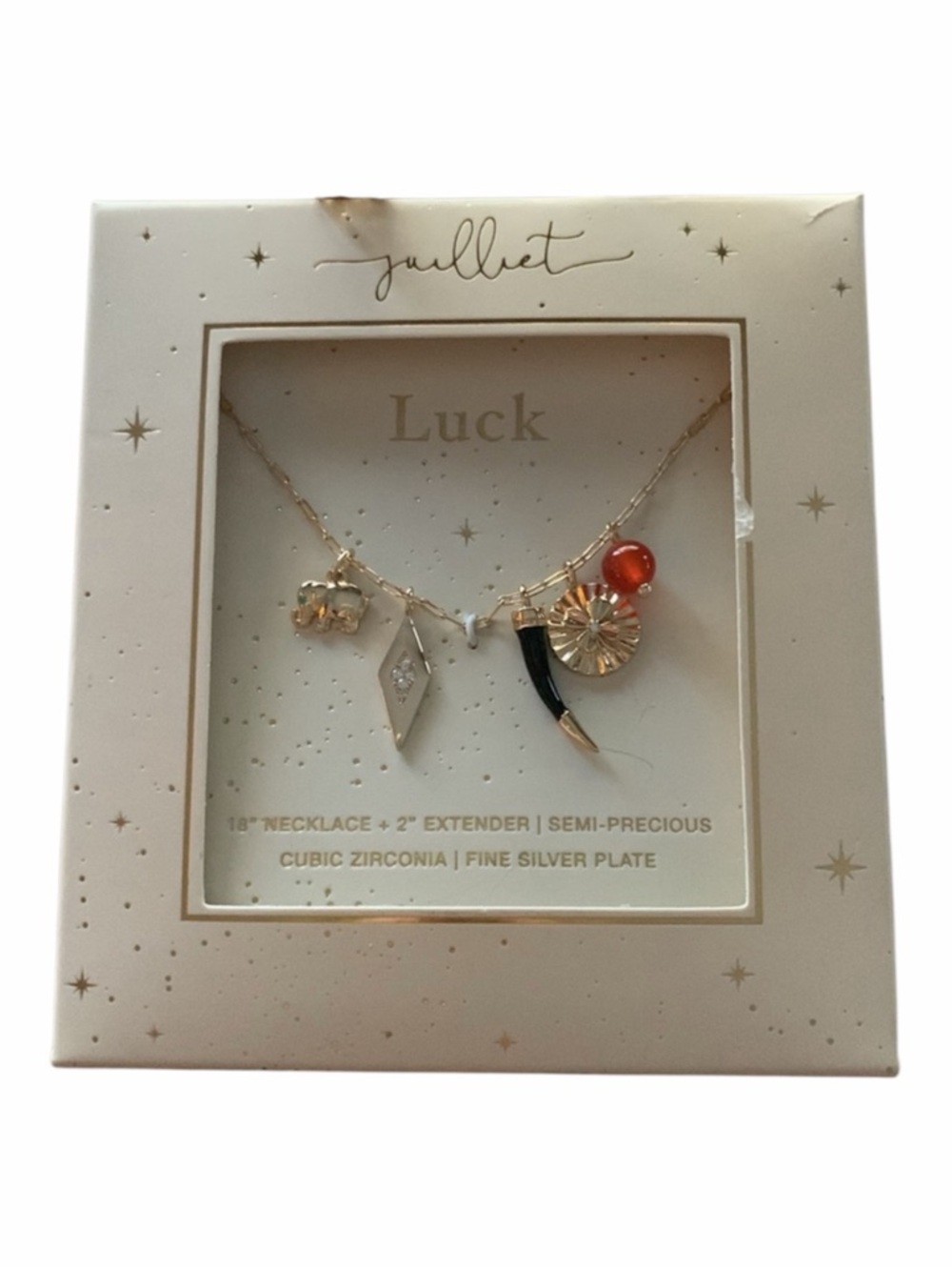 Juilliet “Luck” Semi Precious Cubic Zirconia Silver Plated Necklace 18”+2” Ext